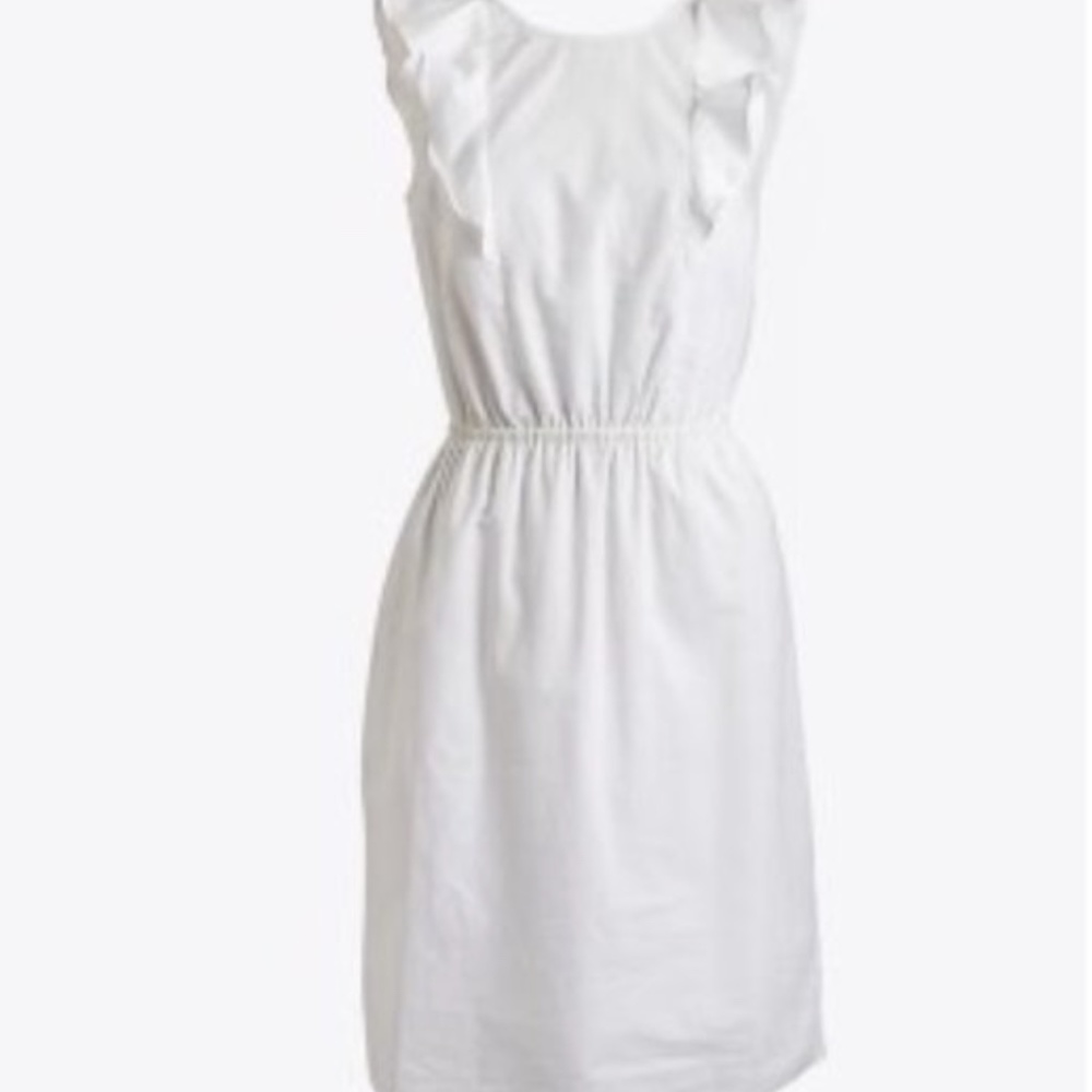 J. Crew White Sleeveless Ruffle Shoulder Dress